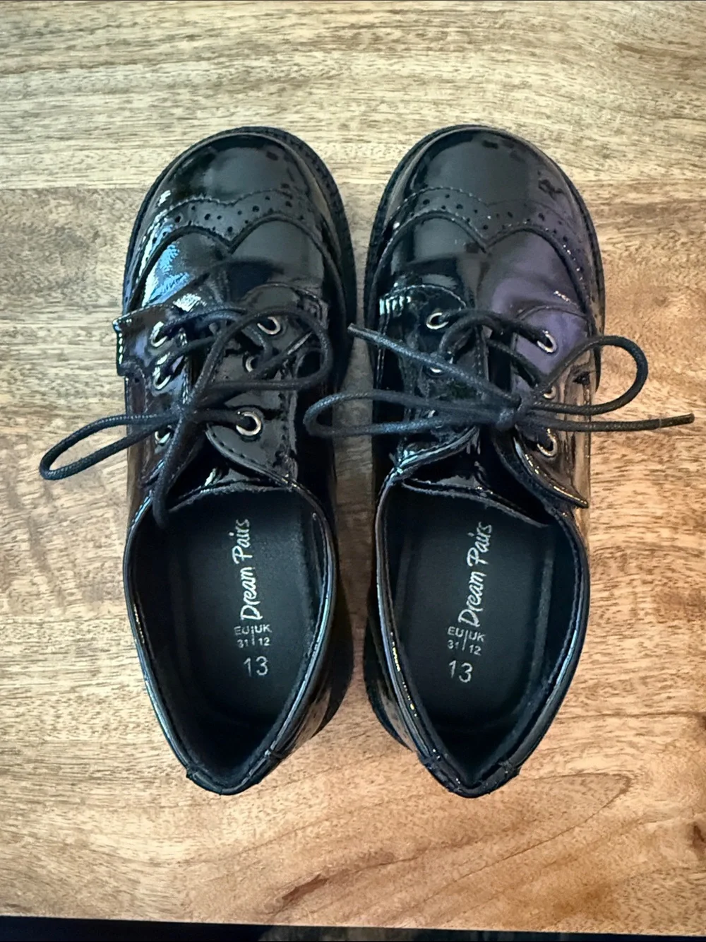NWT-Boys Dream Pairs Black Patent Lace-Up Brogue Oxfords. Size US 13